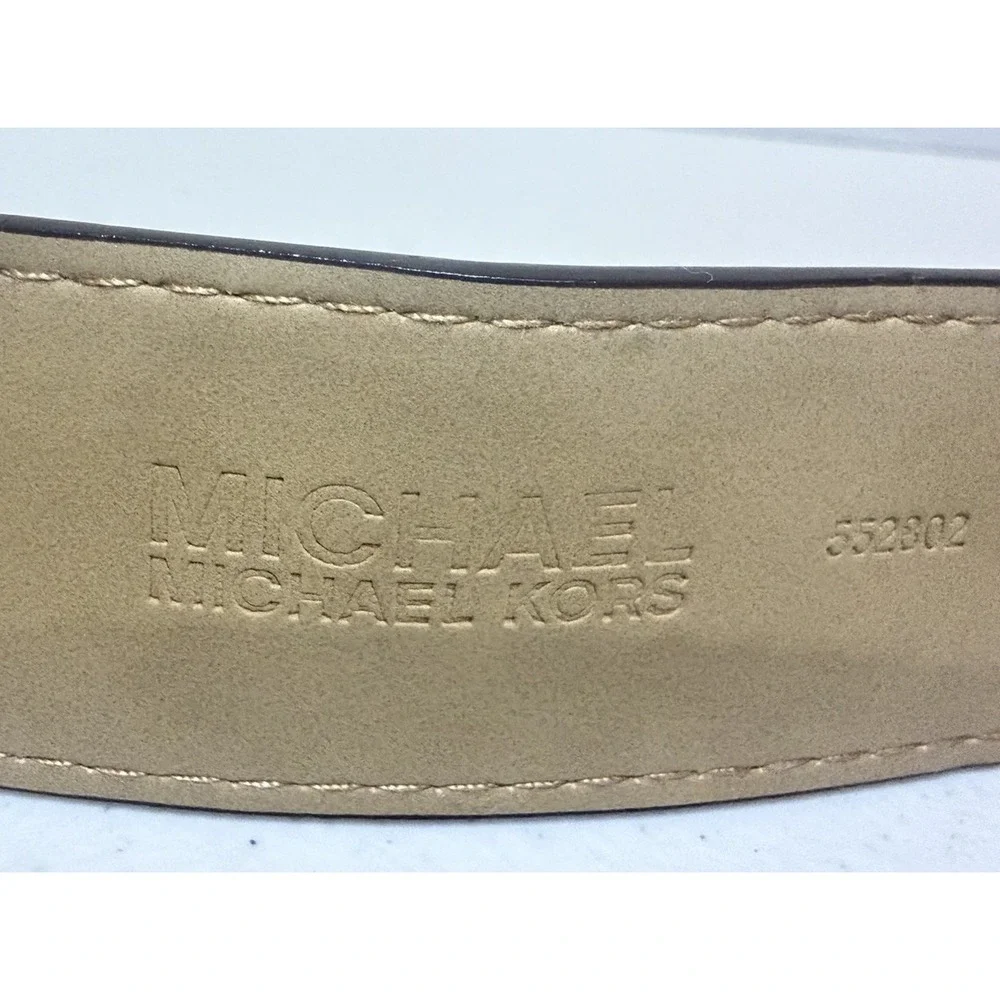 MICHAEL KORS Brown SIGNATURE MK LOGO Gold Hardware FAUX LEATHER Belt Sz Med READ